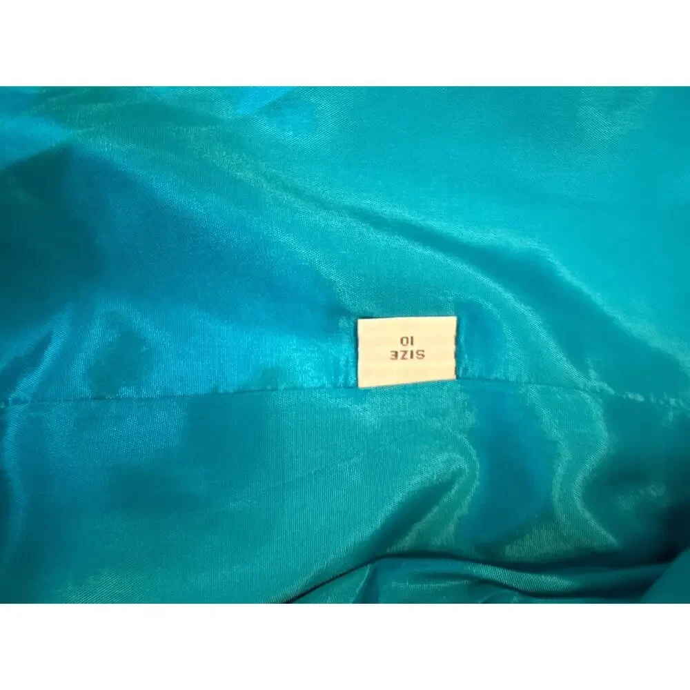 Vintage John Brooks 100% Silk Teal Two Piece Jacket Pleated Midi Skirt Set Sz10